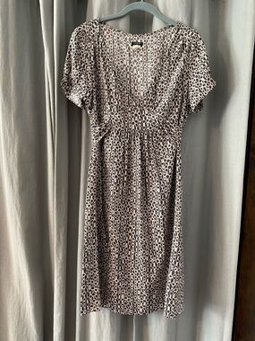 Exquisite J. Crew Black and White Printed Midi Dress, 100% Silk, Women’s Size 8